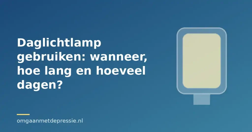 Illustratie van een daglichtlamp op een blauwe achtergrond met de titel Daglichtlamp gebruiken: wanneer, hoe lang en hoeveel dagen?
